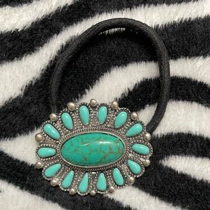 Cowgirls ponytail holder- turquoise and silver